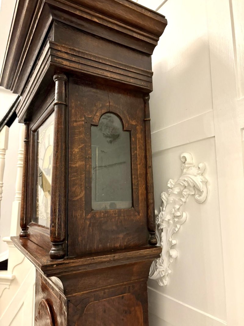 Outstanding Quality Antique George III Oak and Burr Oak Brass Face Longcase Clock - Image 9
